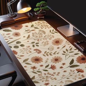 Scandi Boho Desk Mat – Earthy Wildflower Mouse Pad, Neutral Aesthetic Office Decor, Soft Muted Floral, Indie Cottagecore Workspace image 1