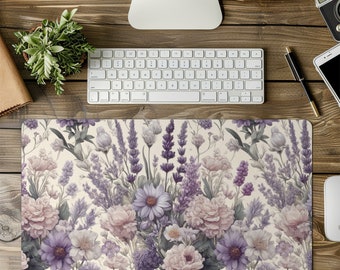 Lavender Floral Desk Mat: Vintage Botanical Office Decor