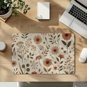 Scandi Boho Desk Mat – Earthy Wildflower Mouse Pad, Neutral Aesthetic Office Decor, Soft Muted Floral, Indie Cottagecore Workspace image 3