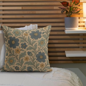 Woven Tapestry Pillow: William Morris Floral Design, USA Made
