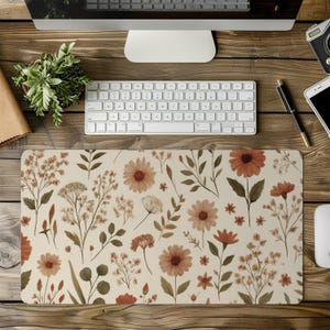 Scandi Boho Desk Mat – Earthy Wildflower Mouse Pad, Neutral Aesthetic Office Decor, Soft Muted Floral, Indie Cottagecore Workspace image 10