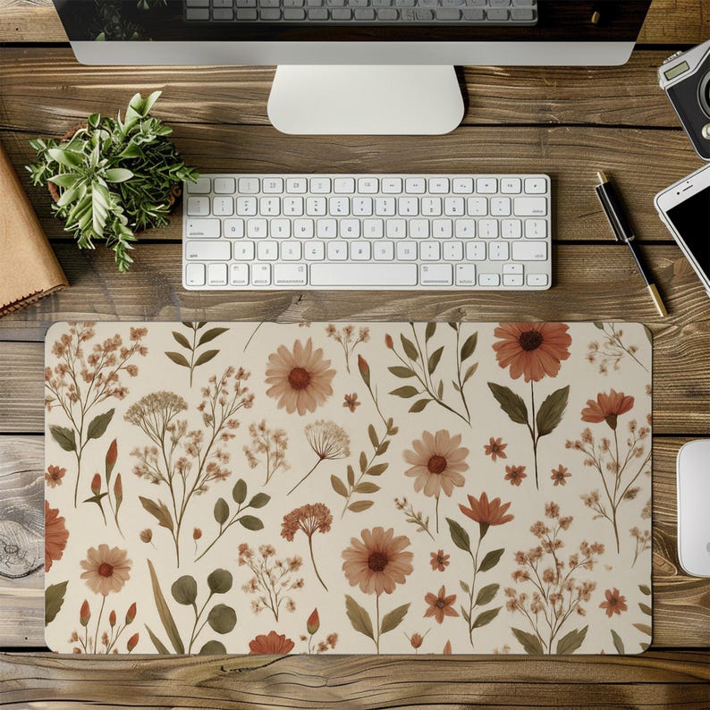 Scandi Boho Desk Mat – Earthy Wildflower Mouse Pad, Neutral Aesthetic Office Decor, Soft Muted Floral, Indie Cottagecore Workspace image 10