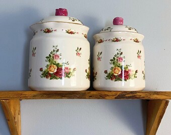 Vintage Royal Albert Old Country Rose Canisters - Set of 2 - Cottagecore Kitchen Decor - Coffee, Tea Storage