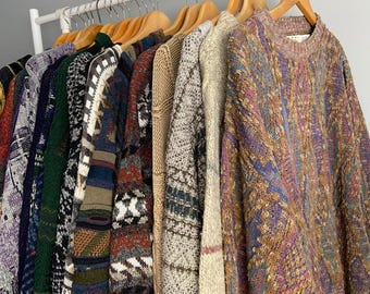 Vintage 90s Mystery Retro Grandpa Sweater, Hand-Picked Patterned Crewneck, Earth Tone Knit, Woodland Clothing, Indie