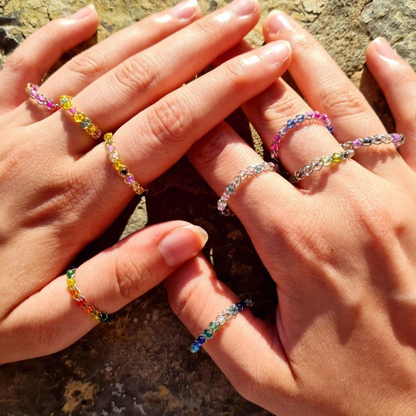Pride flags inspired handmade braided wire stackable colorful rainbow ring, subtle LQBTQIA+ queer jewellery