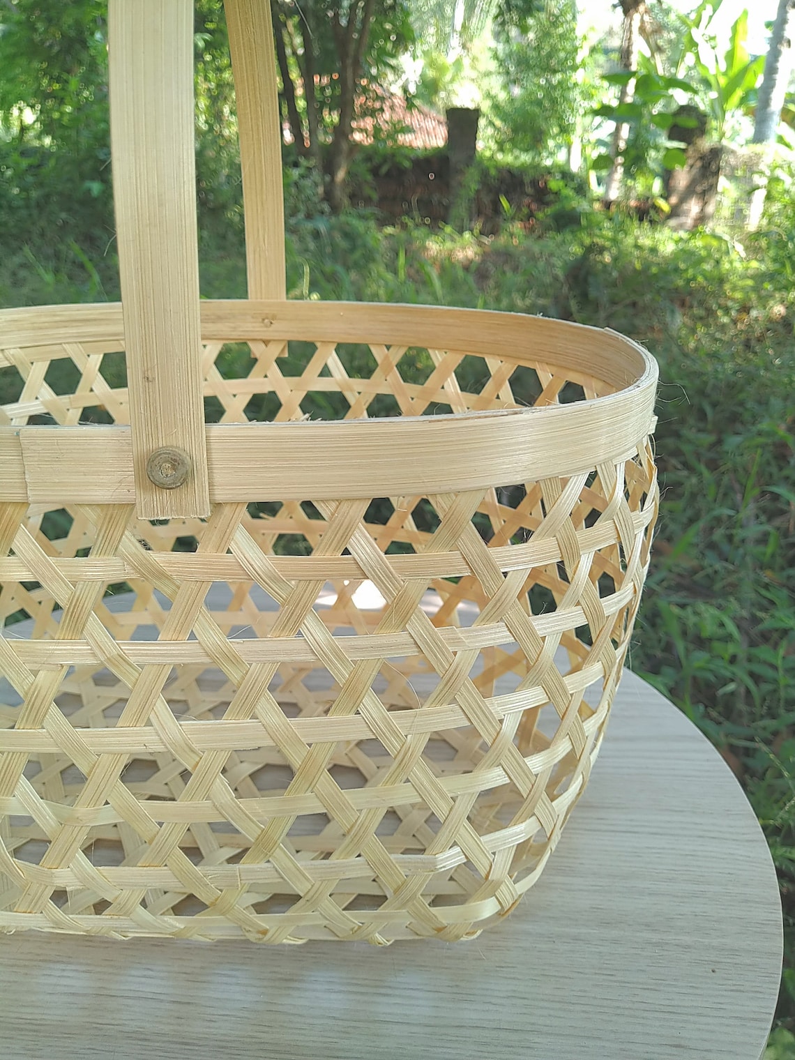Medium Bamboo Woven Basket with Handle Breathable Vegetable Etsy