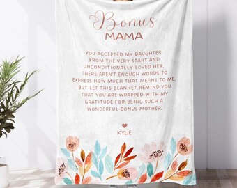 Mother's Day Gift For Step Mom From Bio Mom, Personalized Step Mom Blanket, Floral Blanket For Unbiological Mom Birthday Gift, Keepsake Gift