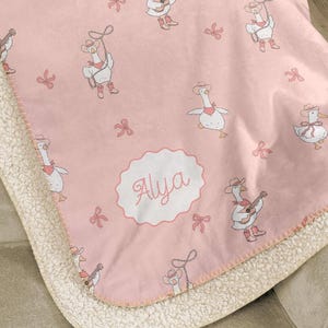 Goose Baby Blanket Girl with Name Pink Fuzzy Fleece Blanket Goose Farm Nursery Bedding Newborn Baby Blanket Goose