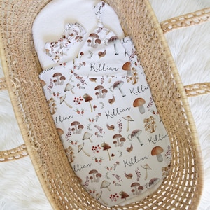 Mushroom Swaddle with Name Soft & Stretchy Swaddle Set Boy or Girl Hospital Outfit Newborn Take Home Blanket Bassinet Cover Sheet