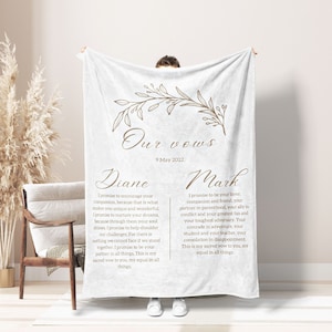 Wedding Vows Personalized Blanket, Our Vows Boho Custom Throw Blanket, Dusty Pink Wreath Blanket For Anniversary Gift