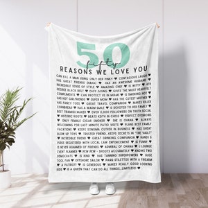 Personalized 50th Birthday Gift 50 Reasons We Love You Blanket, Sentimental Custom Blanket For Best Friend, Positive Words Special Gift