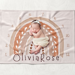 Rainbow Baby Milestone Blanket Girl, Boho Rainbow Baby Month Blanket, Age Growth Minky Blanket, Baby Dusty Pink Simple Boho Nursery