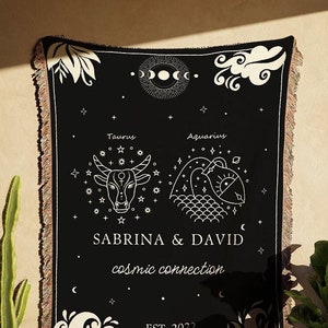 Personalisierte Sternzeichen gewebte Decke: Celestial Paar Geschenk