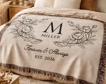 Manta de boda personalizada con apellido, regalo romántico para esposa/esposo, recuerdo personalizado, regalo de compromiso