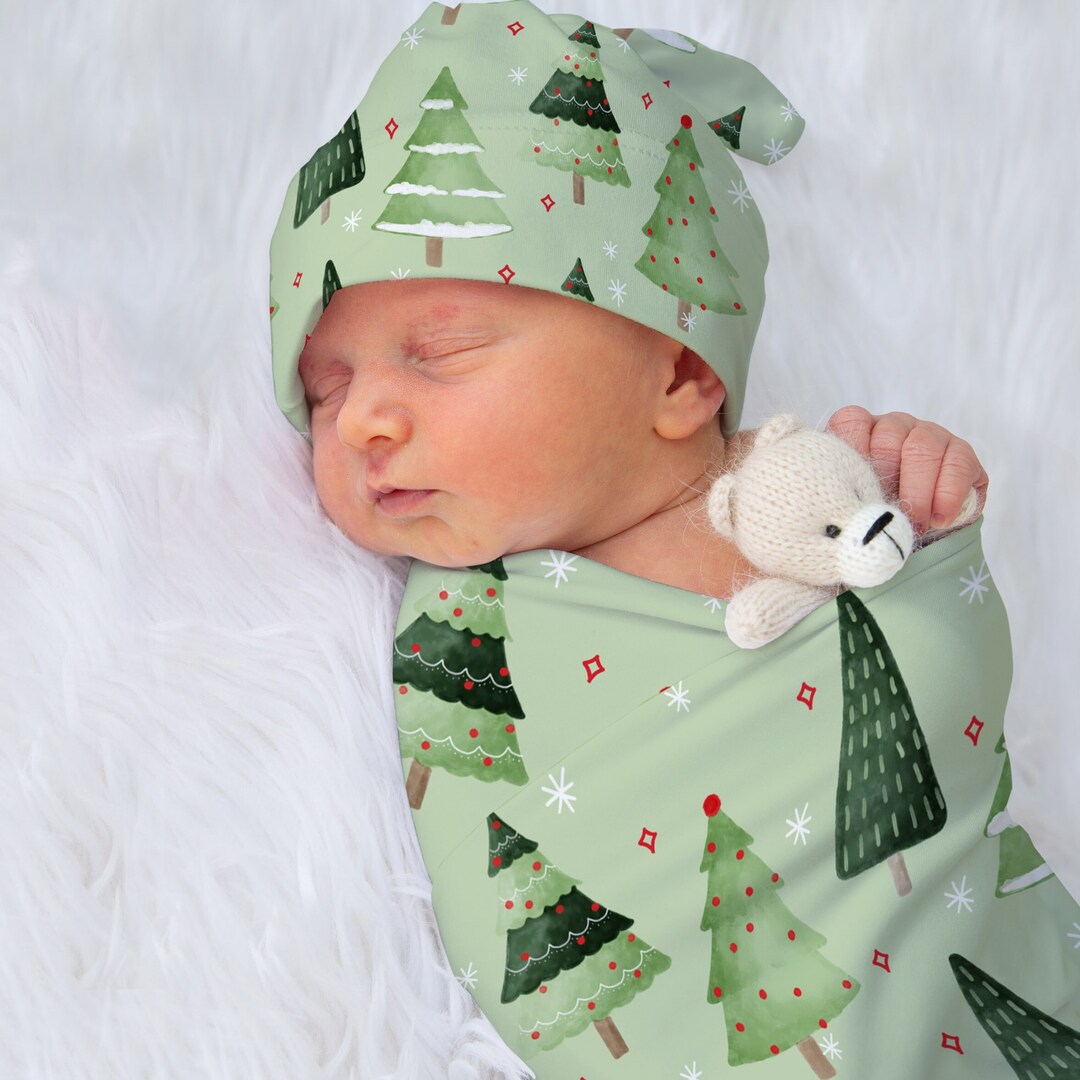 Christmas Tree Swaddle Blanket Holiday Swaddle Set With Hat Etsy