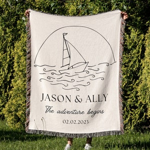 Boating Wedding Gift For Couples, Personalized Sailing Boat Blanket, Engagement Gift For Sailing Lovers, Cotton Anniversary Novelty Present