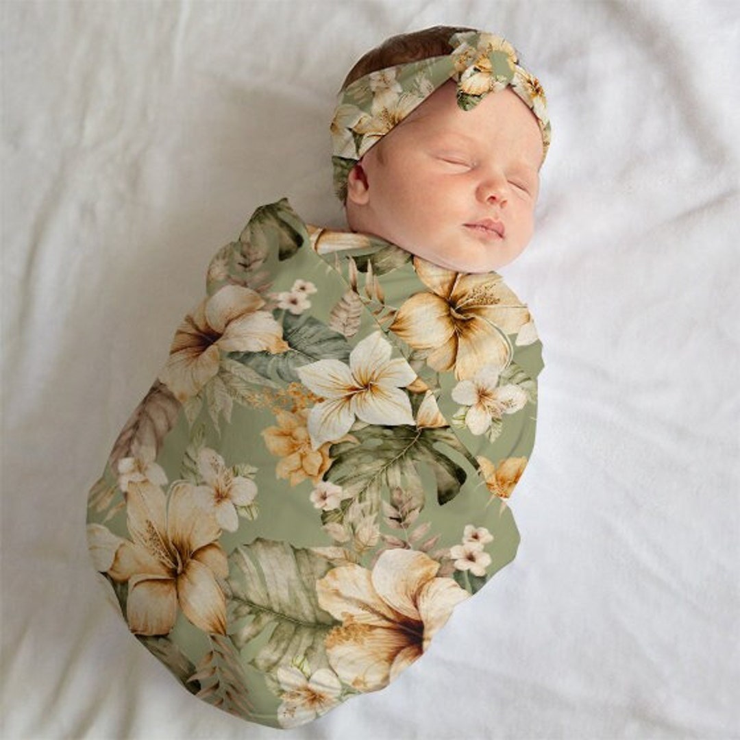 Boho Floral Swaddle Set Sage Green and Beige Flower Swaddle Etsy