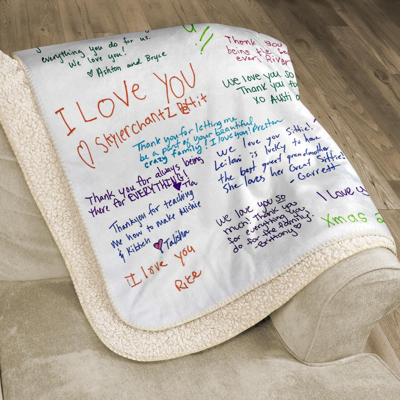 Actual Handwriting Notes Blanket, Get Well Gift, Motivational Gift, Group Gift From Family Members, Anniversary Blanket