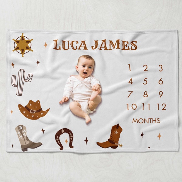 Cowboy Milestone Blanket Boy, Western Baby Month Blanket, Personalized Baby Shower Gift, Southwest Rodeo Themed Baby Gift, Sherriff Photo