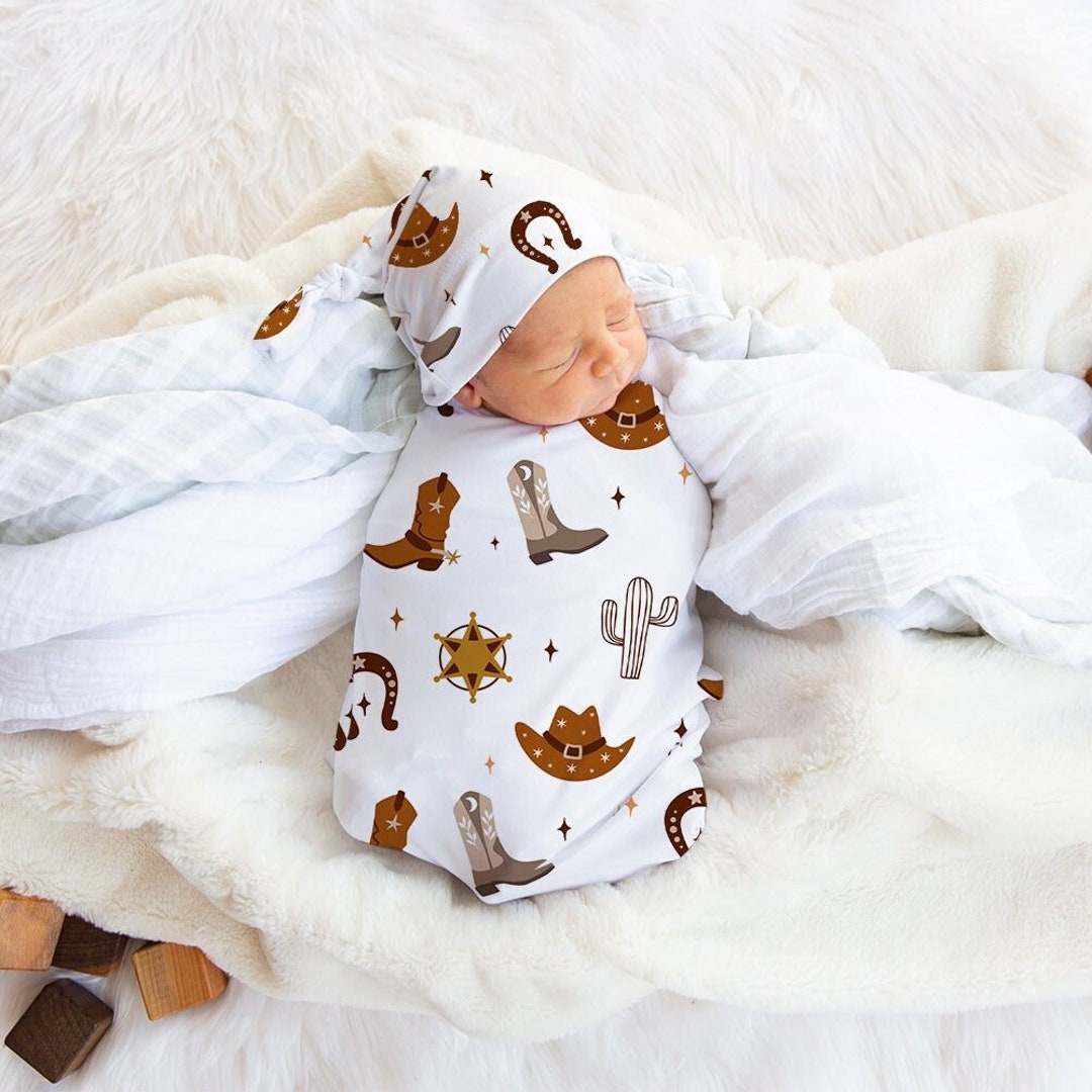 Western Cowboy Swaddle, Soft & Stretchy Swaddle Set With Hat, Country