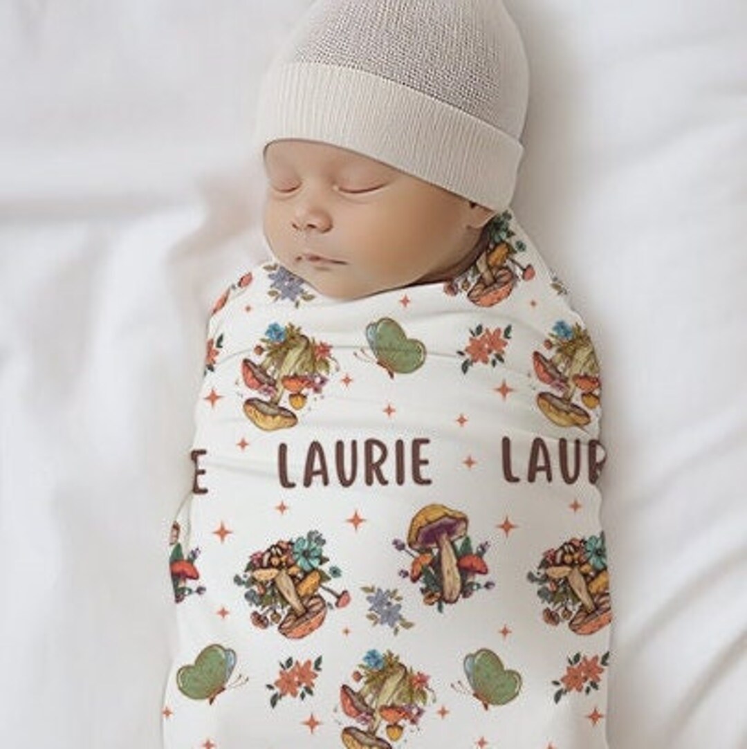 Mushroom Swaddle With Name Soft and Stretchy Swaddle W Hat & Etsy