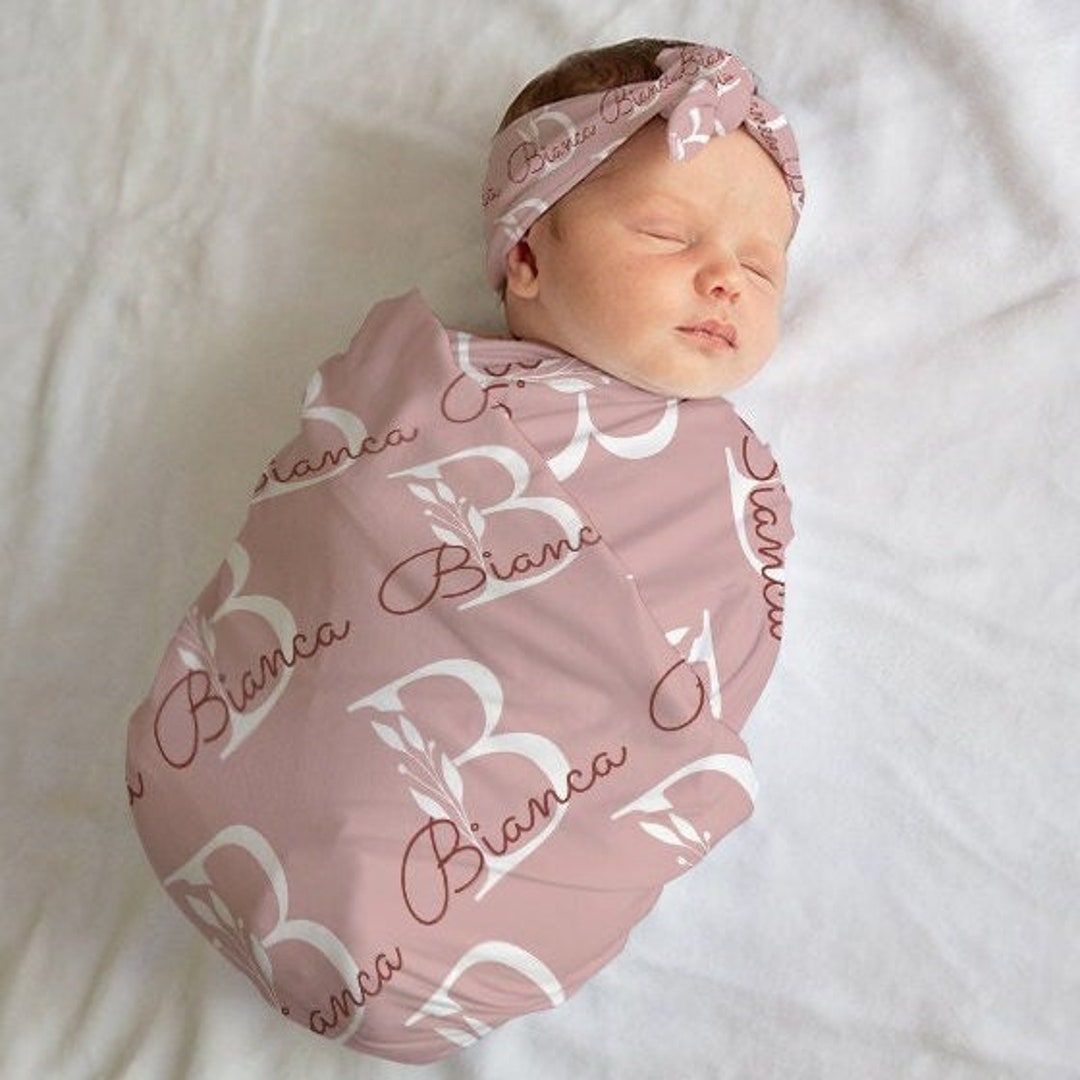 Personalized Baby Name Swaddle and Headband, Boho Pink Mauve Swaddle