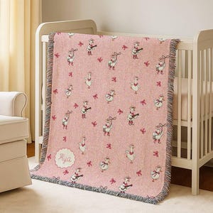 Goose Baby Blanket Girl with Name Pink Cotton Woven Fringe Blanket Goose Farm Nursery Bedding Newborn Baby Blanket Goose
