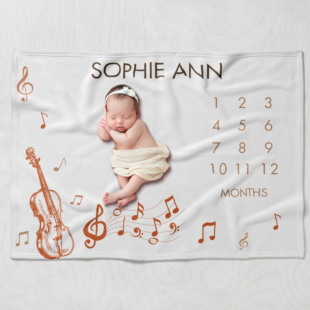 Musical Milestone Blanket, Violin Baby Month Blanket, Personalized Baby