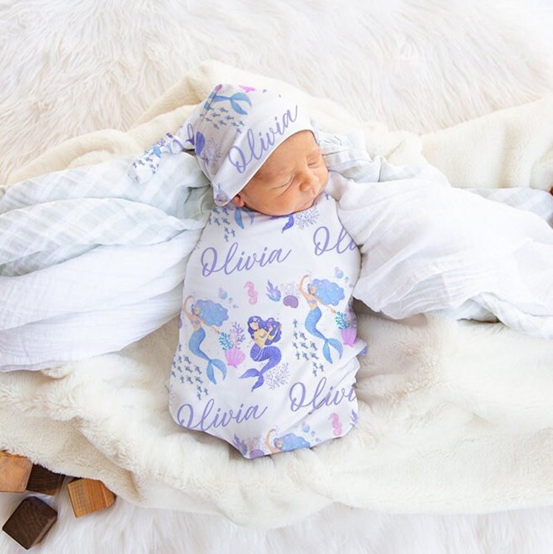 Mermaid Swaddle With Name Soft & Stretchy Baby Wrap Hat and Etsy