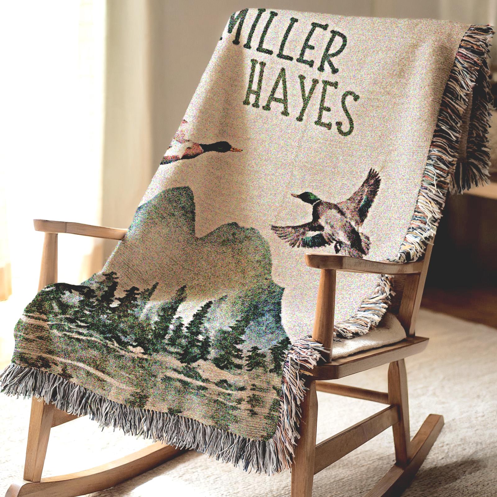 Mallard Duck Baby Blanket Personalized Hunting Boys Blanket Wildlife Name Blanket Woodland Cotton Woven Quilt Duck Heirloom Baby Gift