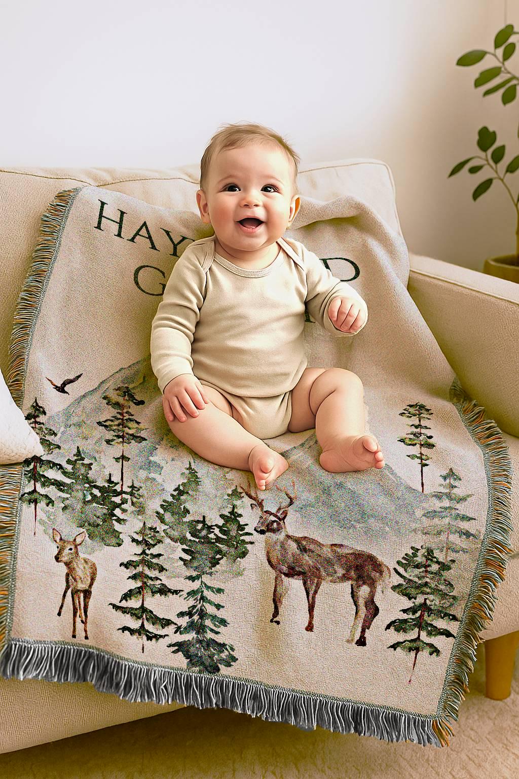 Baby Blanket For Boys - Personalized Mountains Are Calling Tribal Adventure, Soft Minky Fleece, 30" X 40", Plaid Back