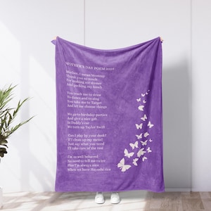 Manta con poema personalizado, manta con poema personalizado, manta con cita caligráfica de mariposa, regalo romántico de aniversario para esposo o esposa
