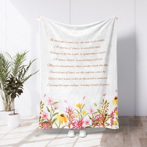 Manta con poema personalizado para mujer, manta personalizada con estampado de jardín de flores de primavera, regalo de cumpleaños romántico para ella, poesía en una manta