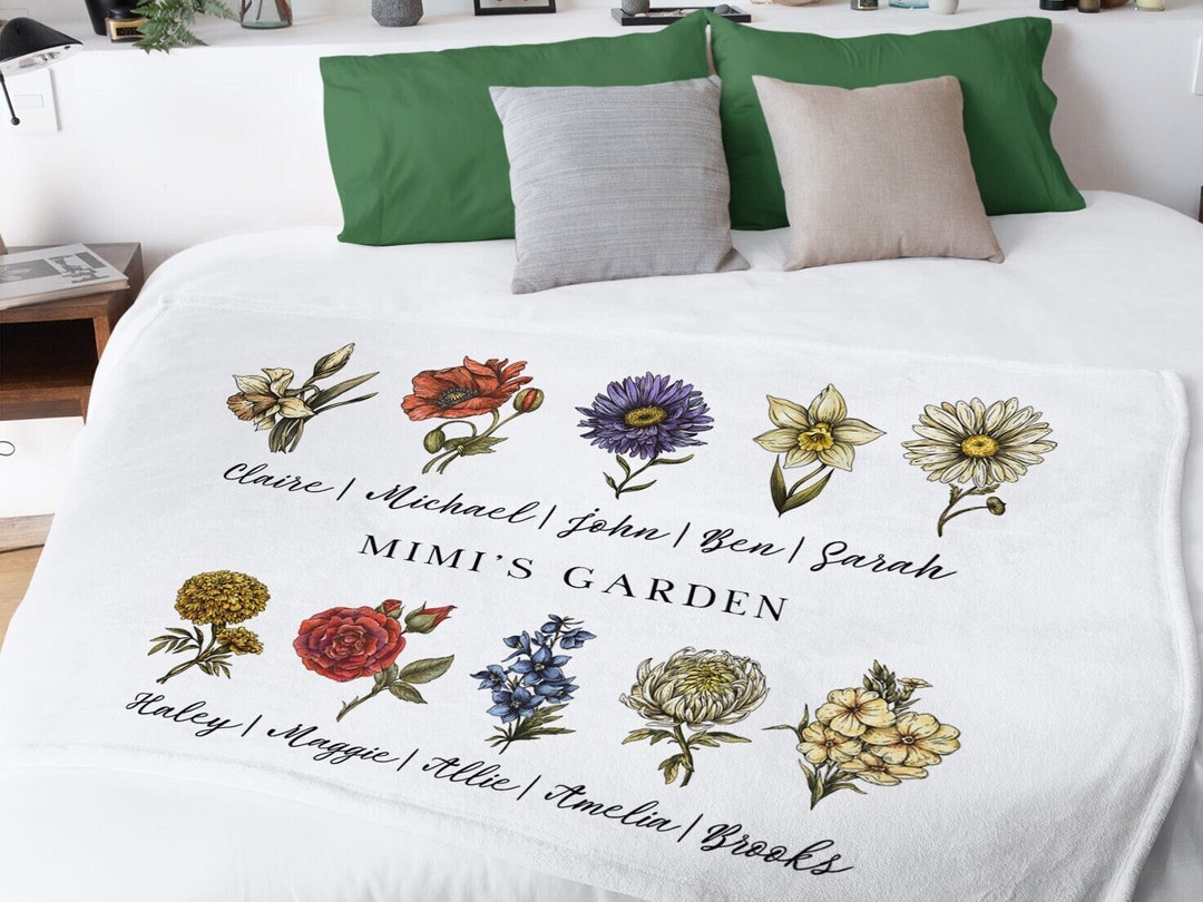 Personalized Grandma's Garden Blanket, Birth Flower Gift From Grandkids