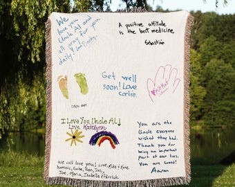 Handwriting Woven Blanket Colored Messages Signatures Notes on a Throw Blanket Group Gift Letter Blanket Personal Handwriting Gift