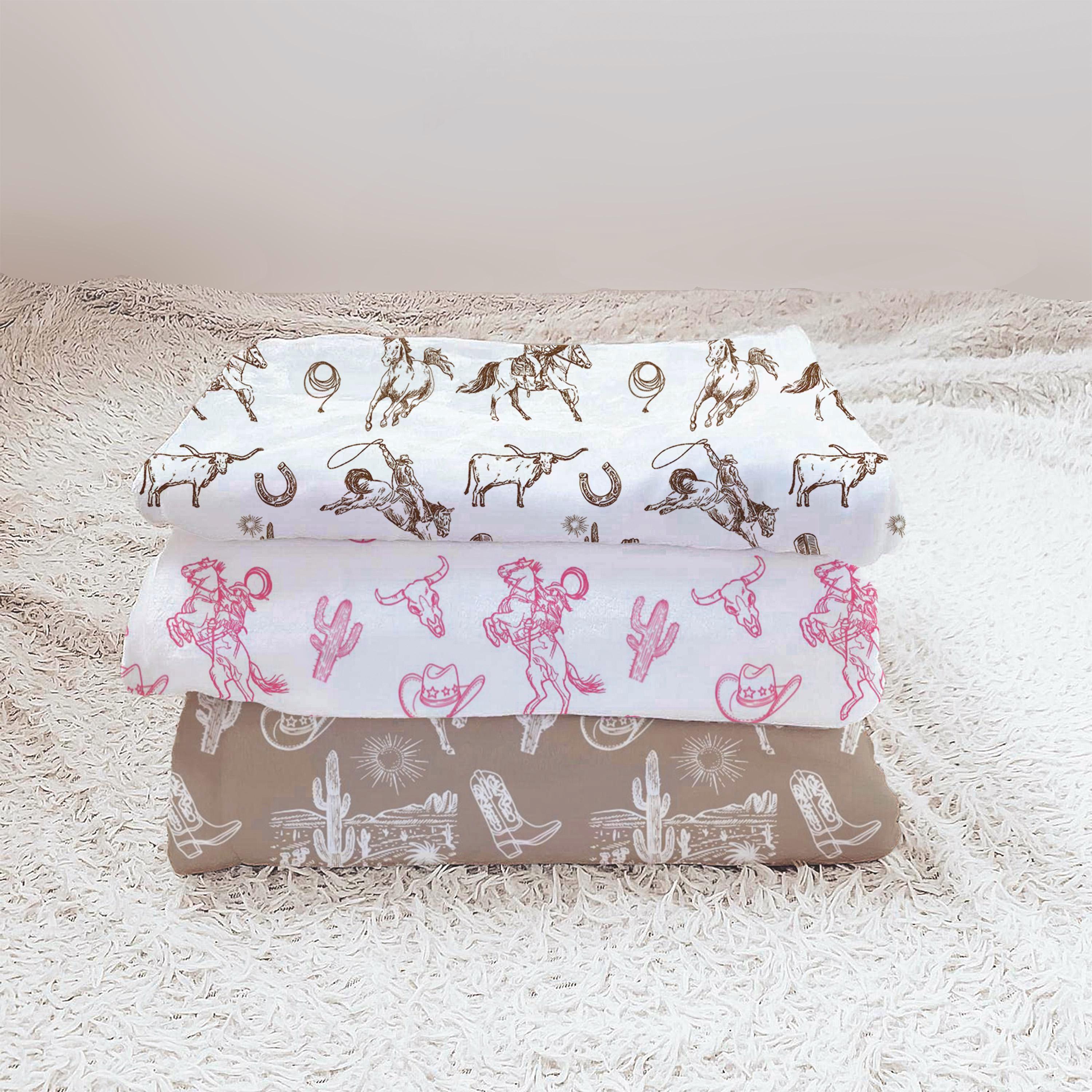 Western Blanket with Name Personalized Ranch Sherpa Throw Vintage Fuzzy Blanket For Children Neutral Gender Cowboy Cowgirl Baby Blanket