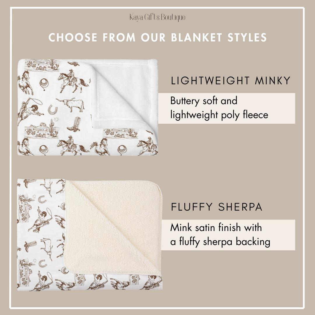 Western Blanket with Name Personalized Ranch Sherpa Throw Vintage Fuzzy Blanket For Children Neutral Gender Cowboy Cowgirl Baby Blanket