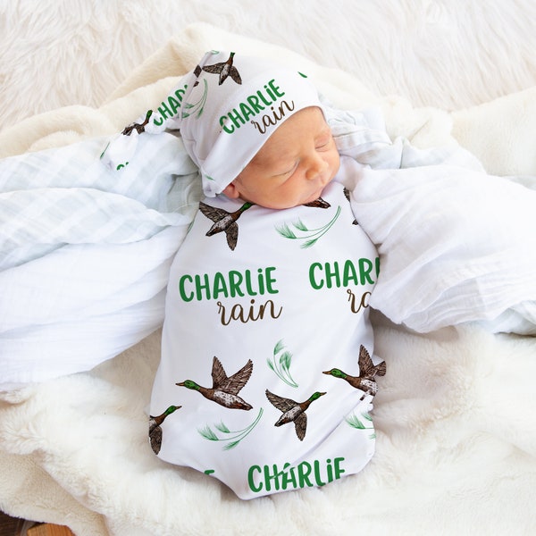 Mallard Duck Swaddle With Name, Soft & Stretchy Swaddle, Duck Hunting Baby Shower Gift, Baby Boy Coming Home Outfit, Duck Nursery Bedding