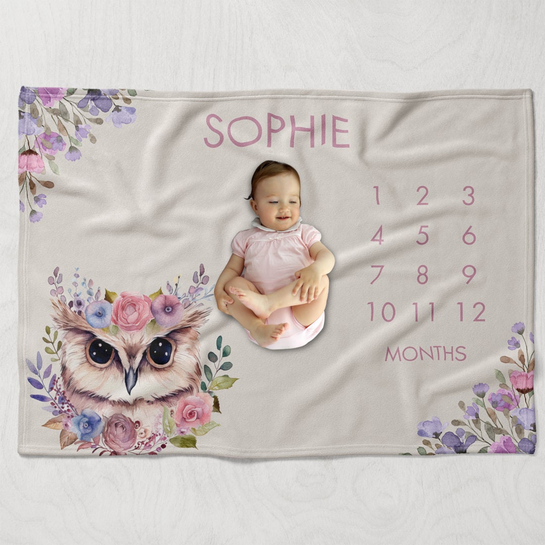 Owl Milestone Blanket Girl Soft and Cozy Baby Month Blanket Etsy
