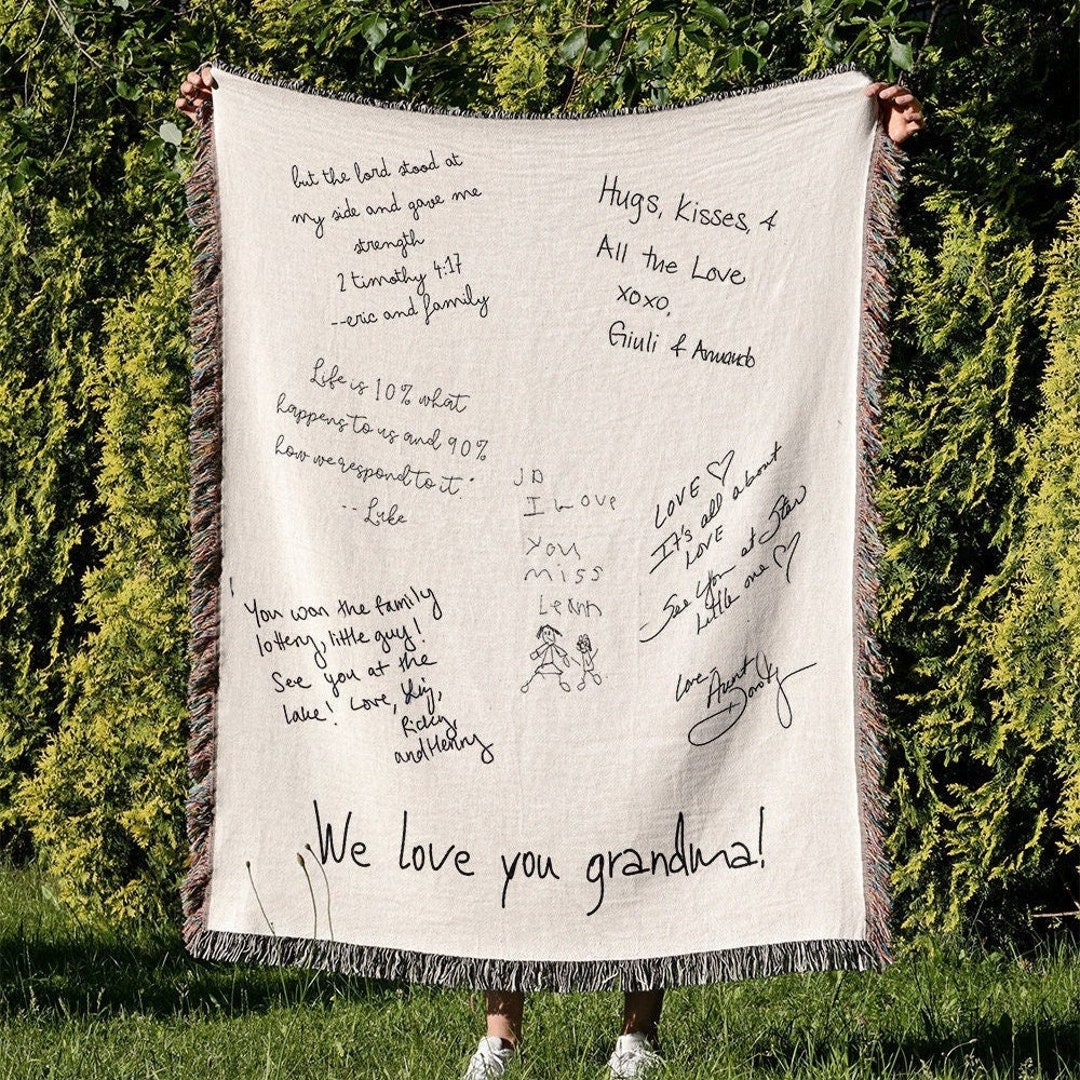 Personalized Handwriting Message Blanket, Custom Written Wishes on