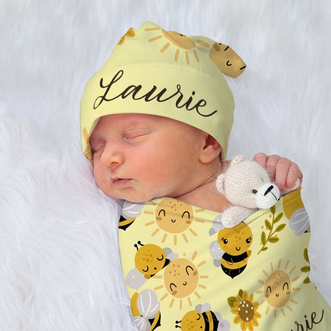 Bumble Bee Swaddle With Name Soft & Stretchy Newborn Swaddle Etsy