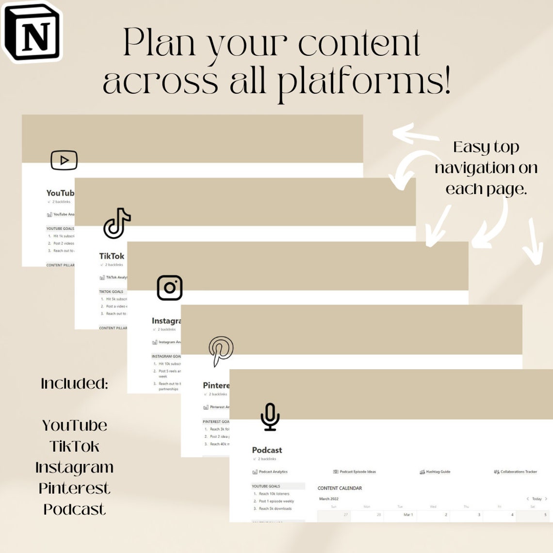 Notion content creator template social media notion template social