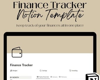 May include: A screenshot of a Notion template for tracking finances. The template includes sections for budget, savings, and investing. The image shows a table with columns for monthly salary, side hustle, and business income. The table includes a row for January with the following values: $2,000.00, $620.00, and $1,800.00.