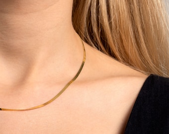 Gold Herringbone Chain Necklace, 925 Silver Snake Necklace, Layered Gold Chains, Layering Chains in Gold, Gold Filled Necklaces