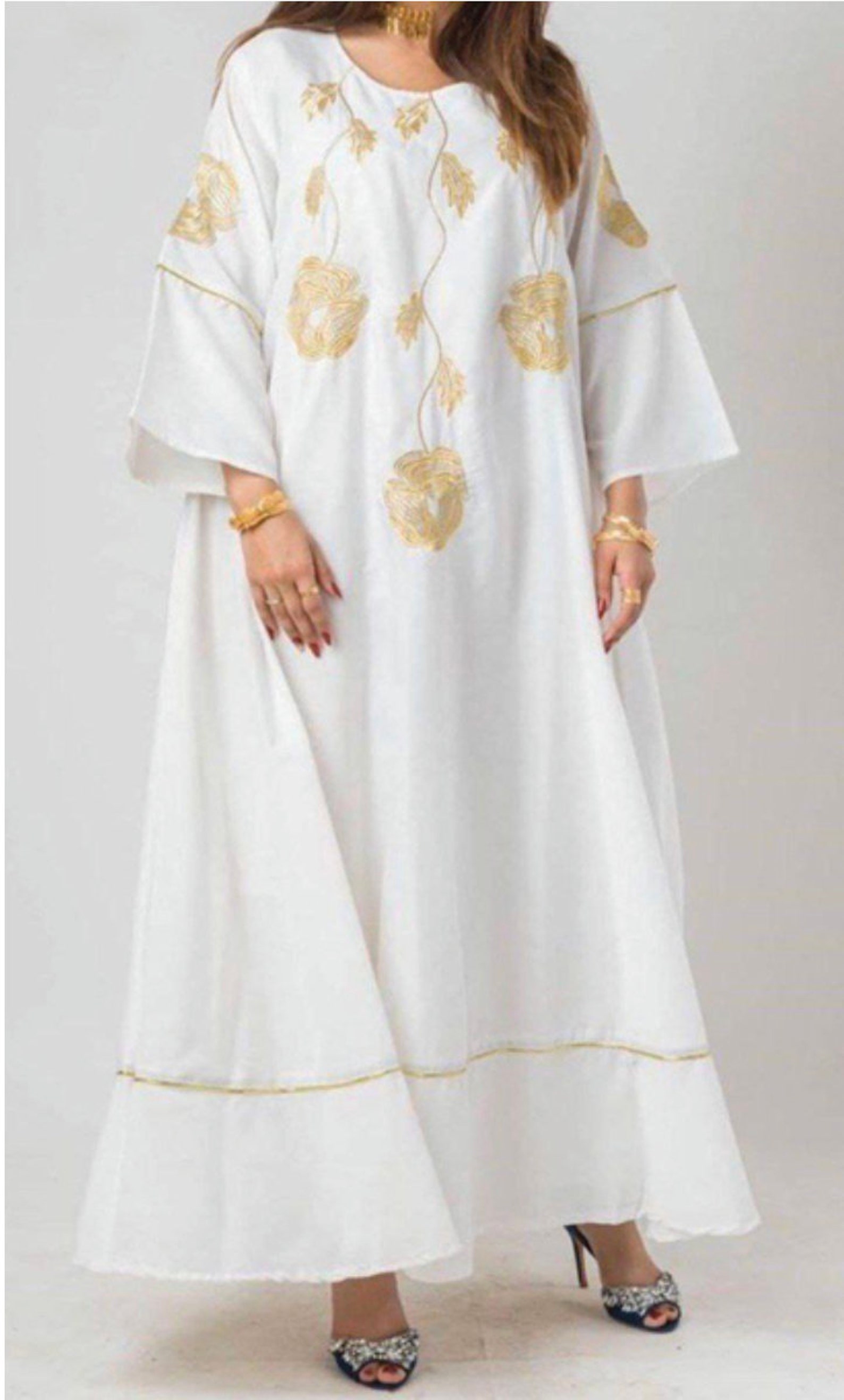 Womens 3/4 short Sleeve Dress Egyptian Cotton Jalabiya maxi Etsy