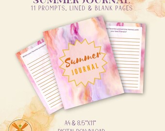 Printable Journal Summer journal prompts 11 prompts lined pages Blank brainstorm sketch journal PDF journal for women