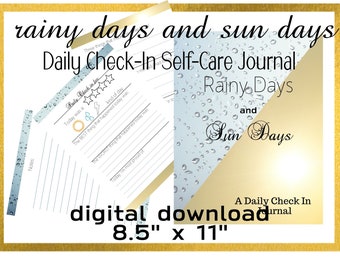 Self-Care Journal Daily Check-in journal for Self-love, Mental Health 8.5 x 11 PDF Printable, Rainy Days Sunny Days theme