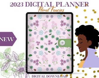 Best Simple Digital 2023 Monthly Weekly Planner for women. Green, purple Floral with 2023 & 2024 calendars, Latest for Note-taking apps