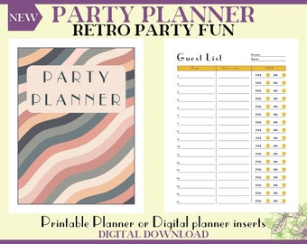 Party Planner Printable Retro style PDF, Digital Planner Insert. Best Simple Easy Less Stress. Plan Shower, Get-together, Anniversary