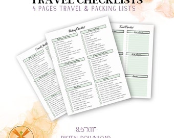 Minimalist Travel Packing Checklists PDF printable; prepare for Trips & Vacation, Getaway, Cruise, Home Rentals; To do list and Preparation